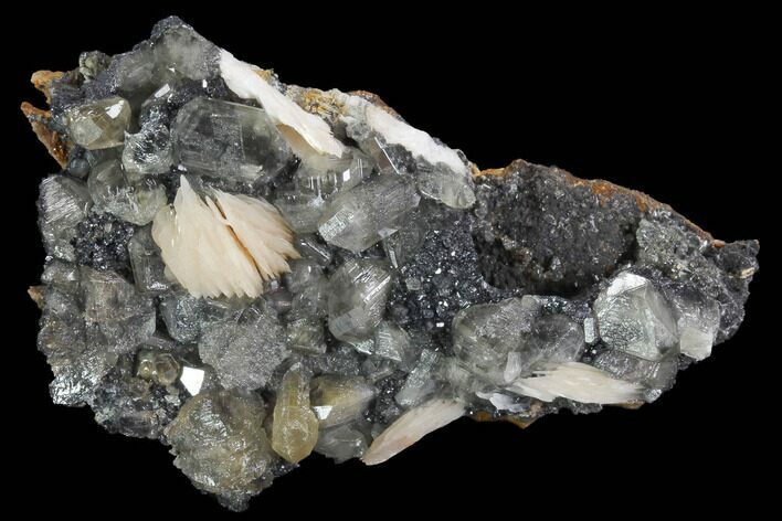 Cerussite Crystals with Bladed Barite on Galena - Morocco #98722
